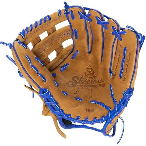 SHOELESS JOE 11 1/2" H-Web - Double Play Series Steer Hide Leather Baseball Glove for Infield Youth & Adult Ballplayers - Right/Left Hand Throw Options - color: Brown Glove w/Royal Blue Trim