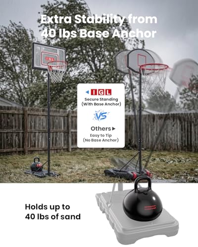 IGL Kids Basketball Hoop Outdoor Adjustable, 33 Inch Portable Basketball Goal with PC Backboard, Fillable Base & 40 lb Weight Ball for Backyard & Driveway - color: Red-Standard