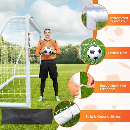 ORIENGEAR Soccer Goal, 12x6/10x6.5/8x6/6x4 Full Size Soccer Goals for Backyard, Soccer Net with Training Discs, Portable Soccer Goal for Kids and Adults with 1 Carry Bag, Porterias De Futbol - size: 10'x6.5' with target