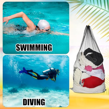 6 Pcs large Mesh Bag 24 x 48 inch Ball Mesh Drawstring Storage Sports Equipment Bag for Balls Beach - color: Black