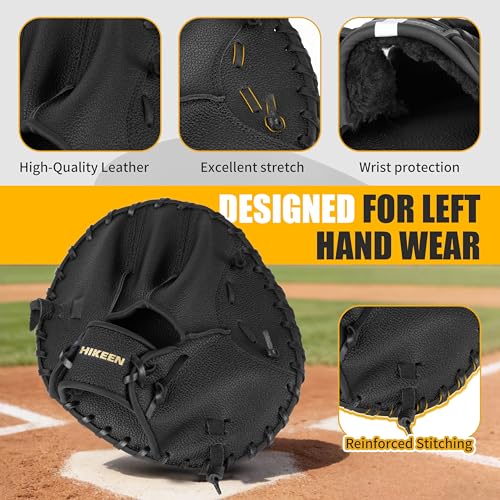 Hikeen 2-Piece Pancake Baseball & Softball Training Glove,Flat Premium Leather and Foam Fielding Gear Set, Infield Training Gloves for Two Hands Practice