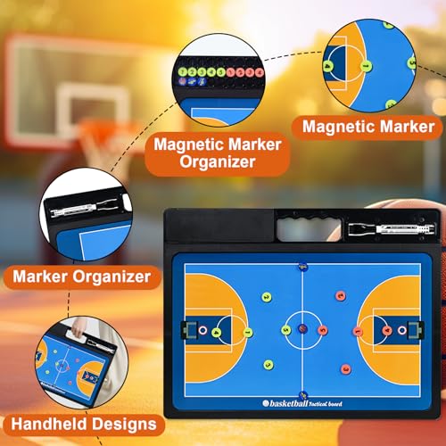 Basketball Coaching Board, Double-Sided Magnetic Tactics Clipboard with Dry Erase Marker, Portable Strategy Board for Coaches Training, Matches and Coach Gifts
