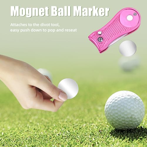 Mile High Life Golf Divot Repair Tool, All Metal Foldable Divot Tool with Pop-up Button & Magnetic Ball Marker - color: Pink Bone