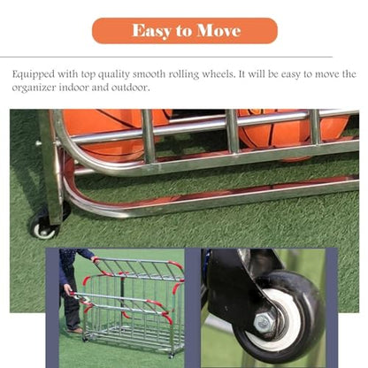 Rolling Sports Ball Storage Cart, Lockable Storage Ball Cart, Rolling Sports Ball Storage Cart for School Gym Equipment, Heavy Duty Indoor Outdoor Ball Locker Cage