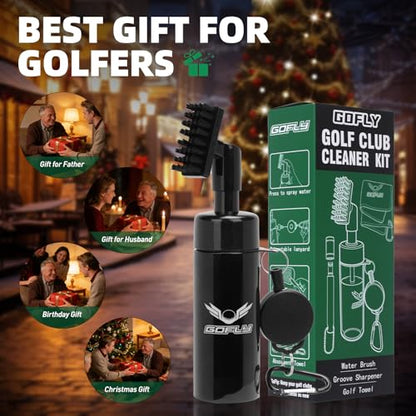 Gofly Golf Club Cleaning Kit, Golf Club Brush & Golf Groove Sharpener & Absorbent Golf Towel, Leak-proof Stretchable Press-Spray Golf Club Cleaner, Golf Gifts for Men, Essential Accessories for Golfer