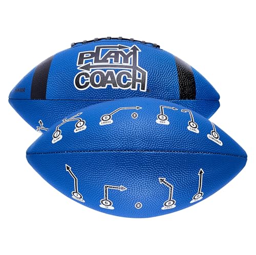 PlayCoach Youth Football in Junior & Peewee Sizes with 10 Basic Passing Routes for Kids 6 to 12 - Endorsed by Drew Brees, Leather Kids and Beach Football, Junior and Peewee Sizes - color: Blue, size: Peewee (6-9 Years Old)