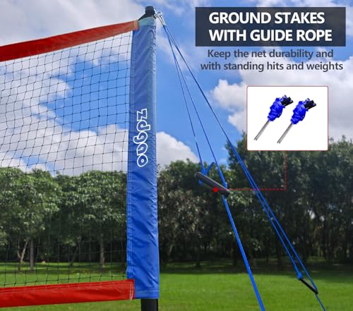 Zdgao Volleyball and Badminton Combo Set for Backyard - 20FT/32FT Volleyball/Badminton Net with Adjustable Height Pole,Anti-Sag System,Volley Ball, Badminton Racquets,Boundary Line and Carry Bag - color: Red & Blue, style: 32FT Volleyball/Badminton Net