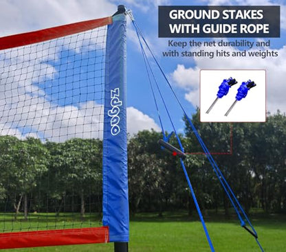 Zdgao Volleyball and Badminton Combo Set for Backyard - 20FT/32FT Volleyball/Badminton Net with Adjustable Height Pole,Anti-Sag System,Volley Ball, Badminton Racquets,Boundary Line and Carry Bag - color: Red & Blue, style: 20FT Volleyball/Badminton Net