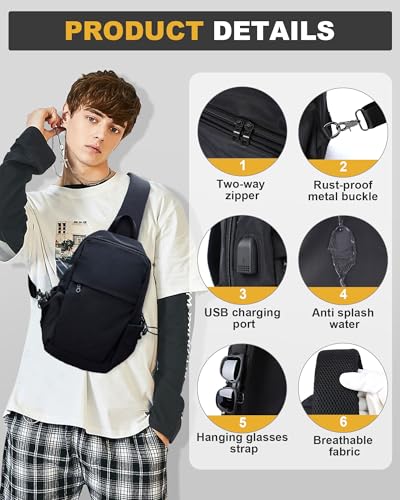 SEAFEW Medium Black Black Sling Bag for Men and Women - Sport Crossbody Backpack for Pickleball, Tennis, Racketball - color: Black-medium