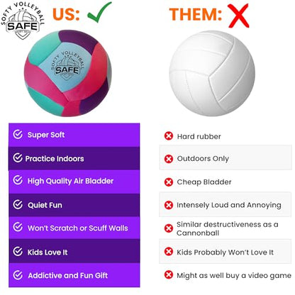 Softy Volleyball - Super Soft Designed for Pain-Free Play - Awesome Kids Indoor Ball with a Realistic Feel and Bounce - Perfect Ball for House