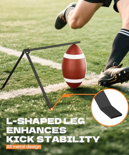 Football Kicking Tee Stand, Portable Field Goal Kicking Holder for Adult & Youth, Pro Metal Place Kickoff Training Practice Stand Equipment Compatible with All Ball Sizes, Black, 1 Pack