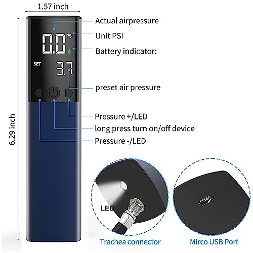 Pumteck Electric Ball Pump, Smart Air Pump Portable Fast Ball Inflation with Precise Pressure Gauge and Digital LCD Display for Football Basketball Volleyball Football - color: Dark Blue