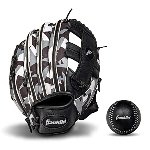 Franklin Sports Kids Baseball Gloves - RTP Youth Teeball Glove + Ball Set - Boys + Girls Teeball Mitt - 9.5" - color: Black/White