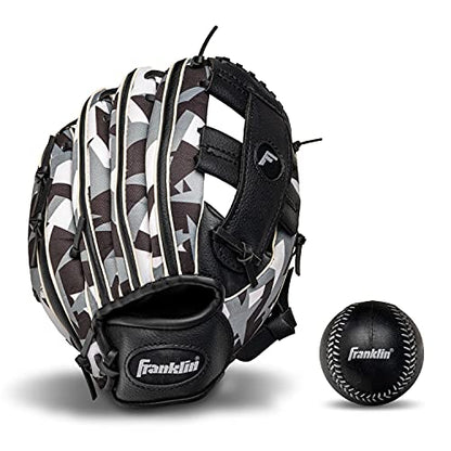 Franklin Sports Kids Baseball Gloves - RTP Youth Teeball Glove + Ball Set - Boys + Girls Teeball Mitt - 9.5" - color: Black/White