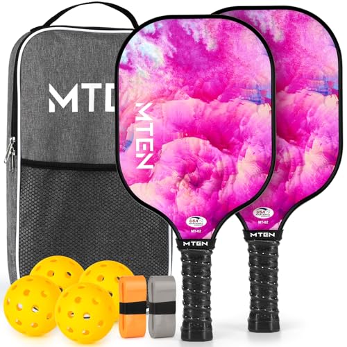 Pickleball Paddles Set of 2 or 4, or Single Paddle – USAPA Approved Fiberglass Surface Pickleball Rackets Set for Men & Women - color: Pink*2