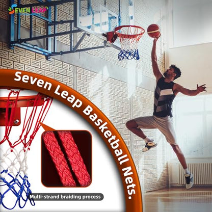 Heavy Duty Basketball Net Replacement - 2025 Upgrade Thick Professional All-Weather Anti-Whip Nets, 12 Loops Red/White/Blue Color, Fits Standard Outdoor Rims
