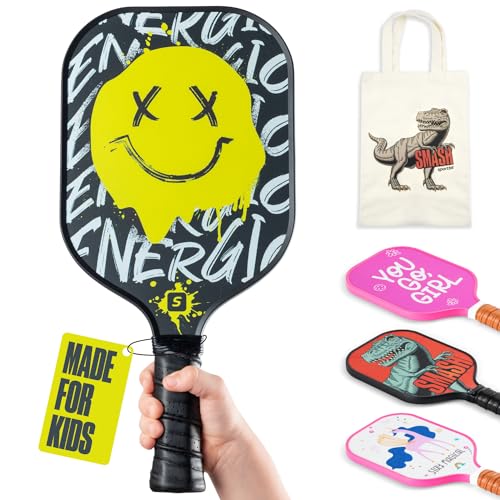 Sportbit Kids Pickleball Paddles Set of 1 or 2 - Child Size Pickleball Paddle for Kids Small and Lightweight - Carbon Fiber Youth Pickleball Paddle Set with Bag for Children Under 12. - color: 1-pack Smile