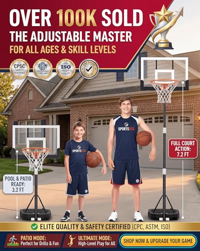 Seray Kids Basketball Hoop Outdoor [Patented 6s Safe-Adjust] 3.2-7.2FT, Indoor/Poolside/Mini Basketball Hoop for Kid/Toddler/Youth/Adult in Backyard/Driveway,Shatterproof Backboard and Enlarged Base