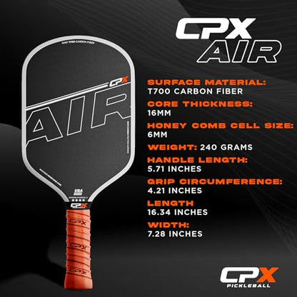 CPX Pro Carbon Fiber Pickleball Paddle - Professional Grade, Matte Finish, Honeycomb Core, Tennis Style Grip - Edgeless Paddle Designed in Chicago, USA - color: Black Air