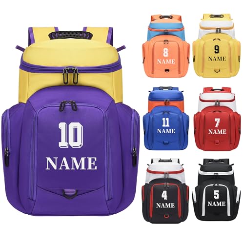 Custom Men's Basketball Backpack - color: Purple yellow