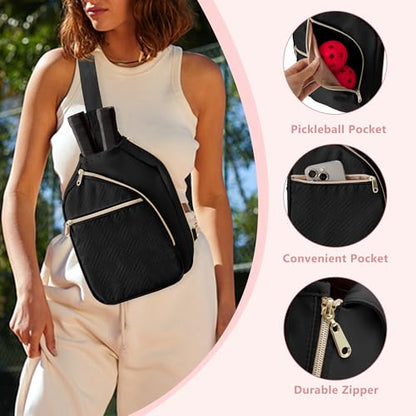 Women's Pickleball Bag - Sling Paddle Bag with Patent Design - color: Black