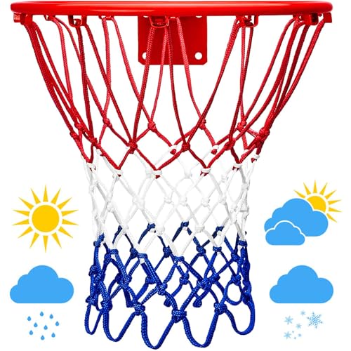 LAO XUE Basketball Net Replacement,(6.88 oz) 12 Loops Professional Heavy Duty Basketball Net, Red White and Blue Net Suitable for Outdoor Standard 12 Loops Basketball Hoop