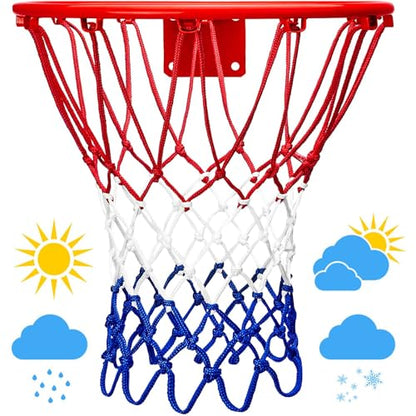 LAO XUE Basketball Net Replacement,(6.88 oz) 12 Loops Professional Heavy Duty Basketball Net, Red White and Blue Net Suitable for Outdoor Standard 12 Loops Basketball Hoop
