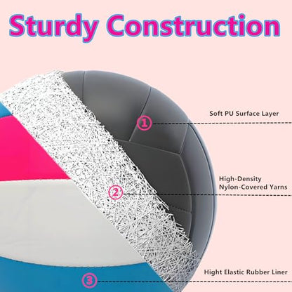 Official Size 5 Volleyball Balls, Waterproof Soft Bulk Recreational Volley Balls with Pump and Net Bag for Beach Pool Sand Training for Beginner