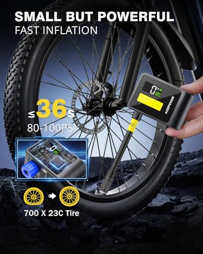 BL03 Bicycle Pump with Pressure Gauge, 120PSI Electric Bike Pump with Presta and Schrader Valve, Auto Stop, Outdoor Camping Cycling Pump for Road, Mountain, E-Bike and Sports Balls