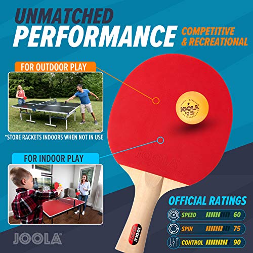 JOOLA Family Premium Ping Pong Paddles Set of 4 - Advanced Table Tennis Rackets, 10 Training 3 Star Ping Pong Balls, and Storage Case - Competitive or Recreational Play - Indoor and Outdoor Compatible