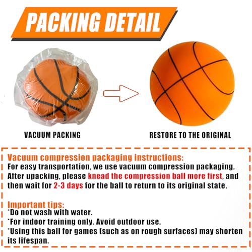 Silent Basketball Size 7(29.5“), Soft Foam Ball Soundless for Quiet Dribbling and Indoor Training, Grooved Airless Higher Bounce Ball for Indoor Games