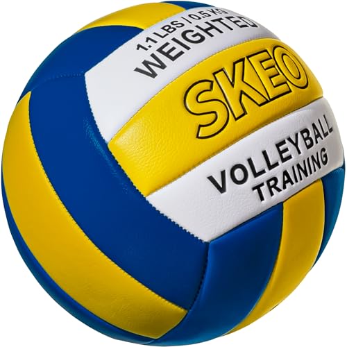 SKEO Training Volleyball Weighted 1.1 LBS Heavy Ball Official Size 5, for Outdoor Indoor, Softy Composite Leather Delivers Authentic Feel Natural Bounce (Deflated) - color: Blue, Yellow, White and Black