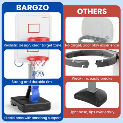 Toddler Basketball Hoop with Ring Toss, Height Adjustable Indoor & Poolside Outdoor Kids Basketball Hoop Set with Mini Balls, Rings, Pump, & Stable Base Game Sport Toys for Boys & Girls Age 1-5