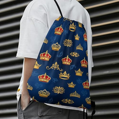 Large Capacity Beam Backpack Drawstring Sack for Basketball Sports Gear Travel Storage Men Women Unisex, Purple Blue Gold Royal Crown Bags - color: Picture (378)