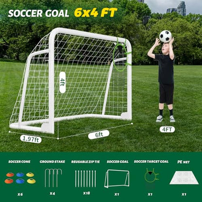 NAIZEA Soccer Goals - 24x8/21x7/18x7/12x6/16x7/10x6/8x6/6x4FT Soccer Goals for Backyard Training- Portable Metal Soccer Net for Youth & Adults - Heavy Duty Steel for Indoor Outdoor Games & Practice - size: 6ft x 4ft, style: Trainer-White/Steel