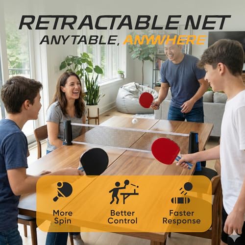 Velocity Table Tennis Paddle Set – 2 Ping Pong Rackets with ITTF-Approved Rubber, Retractable Net System, 3-Star Balls & Carry Case for Indoor & Outdoor Games and Travel Play