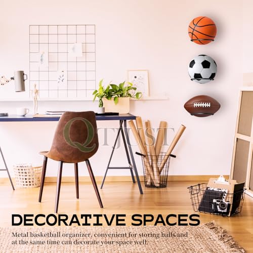 Mounted Ball Wall Storage Display Universal Ball Rack Metal Black Rack Holder Space Saver for Basketball Football Volleyball Soccer Storage Display - size: 4 Pack/6in