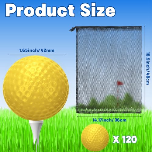 Coopay 60/120/240 Pack Practice Golf Balls, 42mm Plastic Golf Training Balls with a Drawstring Bag Hollow Sports Limited Flight for Swing Practice Driving Range Backyard Home - color: Yellow, style: 120 Pack