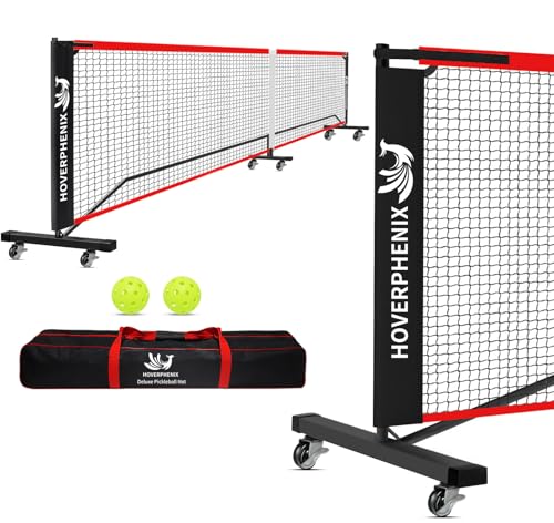 Portable Pickleball Net - 22FT Regualtion Size Pickle Ball Net，Weather Resistant Steady Steel Frame and Carry Bag for Indoor, Outdoor, Driveway, Backyard - color: BLACK & RED, style: 22FT Pickleball Net with Wheels