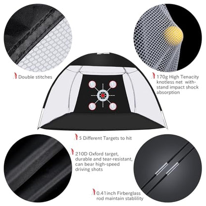 Golf Net, 10 x 7ft Backyard Practice net, Golf Hitting,Driving Net with mat for Indoor/Outdoor - style: Five Traget
