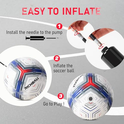 Richball Soccer Ball Size 5 with Pump, Soccer Ball Durable TPU, Official Size & Weight, Indoor Outdoor Practice Training, Original Design Great Soccer Gift
