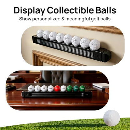 Wall-Mounted Golf Club Holder with Golf Ball Display Holder, 8 Clips Wooden Club Rack for Golfers & Collectors, Ideal Golf Accessories for Simulator, Garage, and Sports Room Wall Display