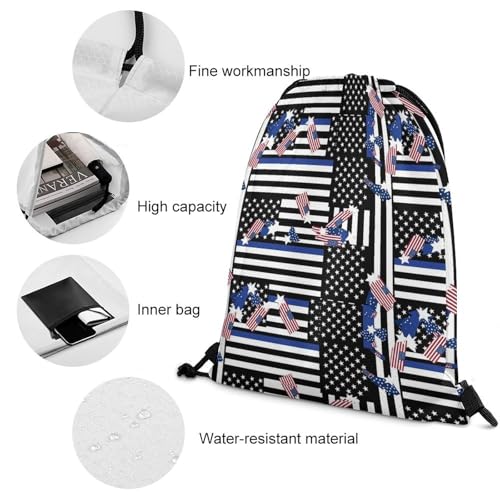 Swim Drawstring Bag Waterproof Sports Backpack for Beach Gym Training Gear Storage Lightweight Unisex Sackpack, Us American Thin Blue Line Flag Bags - color: Picture (375)