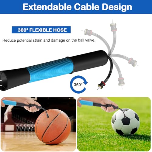 Ball Pump with Needle Storage(Never Lose Pin) Basketball Pump with 5 Needles and Extendable Cable, Soccer Football Pumps, Volleyball Pump Rugby Ball Inflator - Great for All Balls - color: Blue