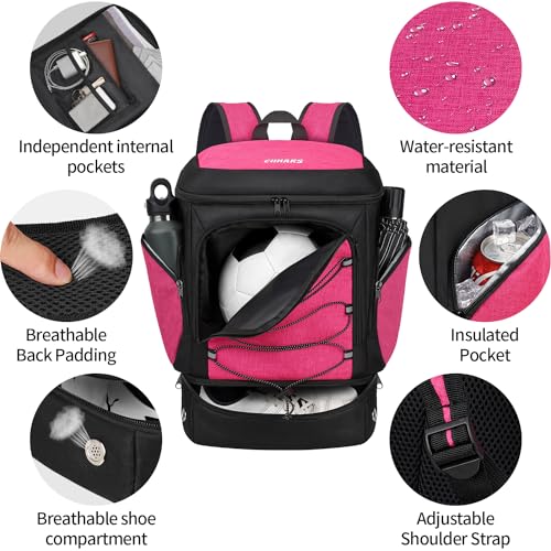Soccer Bag - Soccer Backpack with Ball Holder,Sport Equipment Bags gifts for soccer stuff Water resistant Includes Separate Cleat Fit Basketball Volleyball Football - color: pink