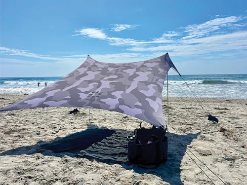 Neso Portable Beach Tent Sun Shelter with Sand Anchor - Lightweight Beach Shade Canopy - Easy Setup for Family Outings - Patented Reinforced Corners - UPF 50+ Sun Protection - 7 x 7ft - Grey Camo - color: Grey Camo