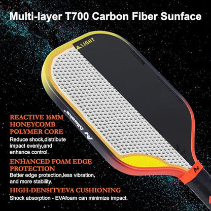 Professional Pickleball Paddles - T700 Raw Carbon Fiber with Foam Injected Edges for Expanded Sweet Spot - Control & Power Paddle for All-Level Players ﻿ ﻿ - color: Gradient Yellow Orange Pickleball Paddle