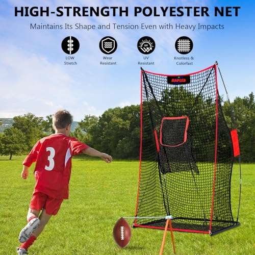 Kapler Football Kicking Net for Field Goals - 4x7FT Portable Football Net for Throwing with Target Zone Attachment and Holder Tee - Sideline Practice for Backyard Skill Improvement