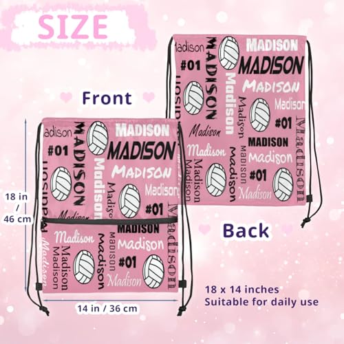 Custom Volleyball Style Drawstring Bag, Personalized Sports Ball Backpack Drawstring Sack Cinch Bags for Team Gift Party Favors, Light Pink - color: Deep Red