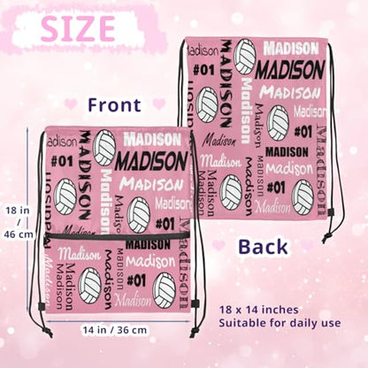 Custom Volleyball Style Drawstring Bag, Personalized Sports Ball Backpack Drawstring Sack Cinch Bags for Team Gift Party Favors, Light Pink - color: Deep Red